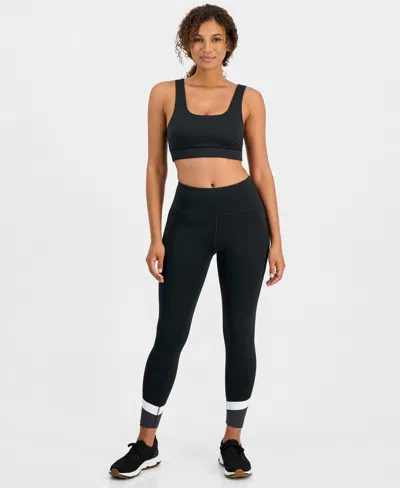 Id Ideology Women's Compression High-waist Colorblock Leggings, 25" Inseam, Macy's Exclusive In Deep Black