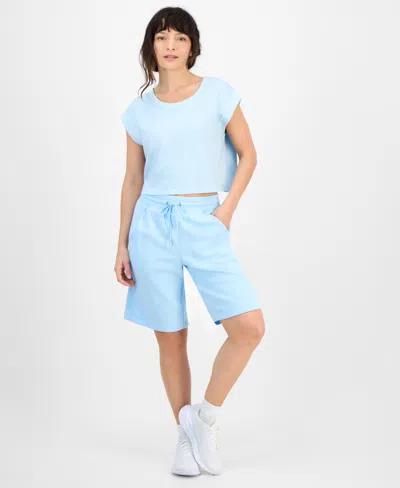 Id Ideology Women's Cotton-blend Pull-on Bermuda Shorts, Exclusively At Macy's In Blue