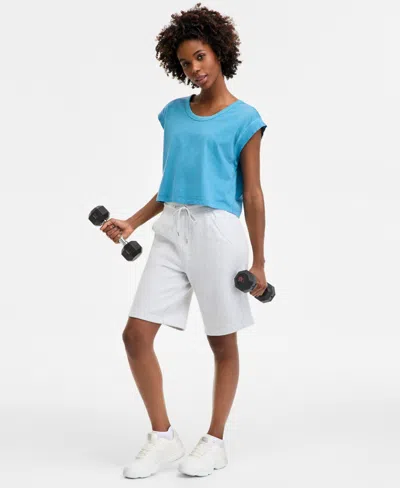 Id Ideology Women's Cotton-blend Pull-on Bermuda Shorts, Exclusively At Macy's In Silver