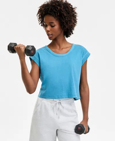 Id Ideology Women's Cotton Solid-color Washed Sleeveless Top, Exclusively At Macy's In Blue