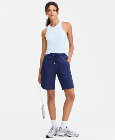 Id Ideology Women's Cotton-blend Pull-on Bermuda Shorts, Exclusively At Macy's In Blue