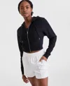 Id Ideology Women's Cropped Full-zip Knit Hoodie, Exclusively At Macy's In Deep Black