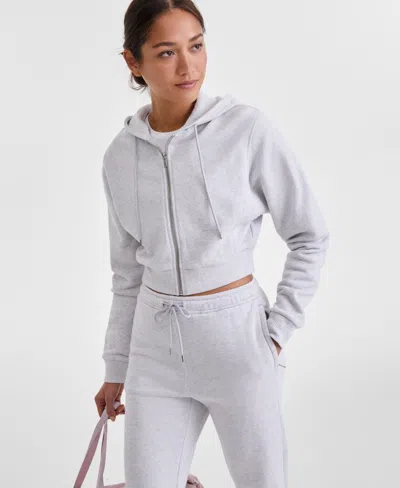 Id Ideology Women's Cropped Full-zip Knit Hoodie, Exclusively At Macy's In Silver Heather