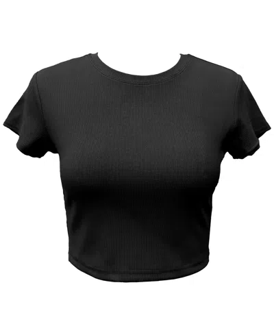 Id Ideology Women's Cropped Rib-knit T-shirt, Created For Macy's In Black Nigh