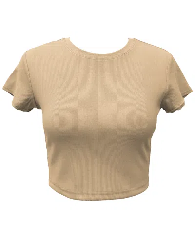 Id Ideology Women's Cropped Rib-knit T-shirt, Created For Macy's In Tan Sand