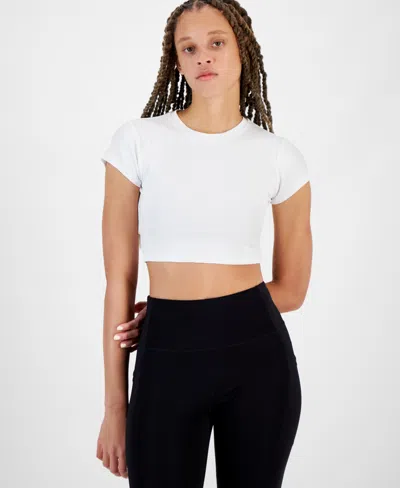 Id Ideology Women's Cropped Rib-knit T-shirt, Created For Macy's In Winter Whi