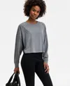 Id Ideology Women's Distressed Long-sleeve Cropped Top, Exclusively At Macy's In Gray
