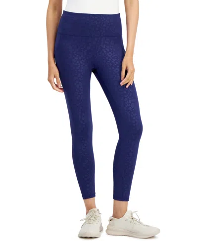 Id Ideology Women's Embossed 7/8-length Compression Leggings, Created For Macy's In Tartan Blue