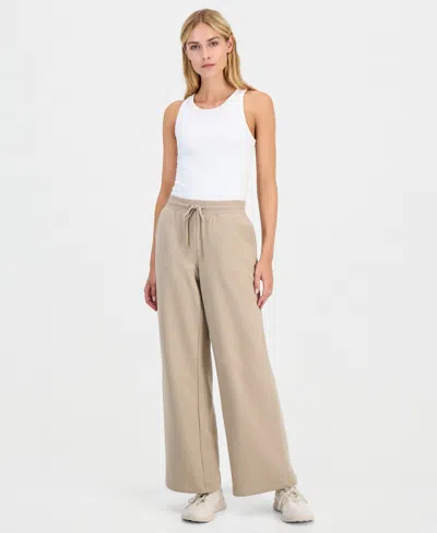 Id Ideology Women's Fleece Open-hem Wide-leg Pants, Macy's Exclusive In Neutral
