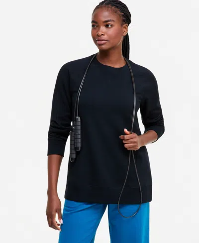 Id Ideology Women's Fleece Pullover Tunic Crewneck Long-sleeve Sweater, Macy's Exclusive In Black