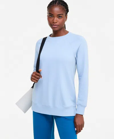 Id Ideology Women's Fleece Pullover Tunic Crewneck Long-sleeve Sweater, Macy's Exclusive In Blue