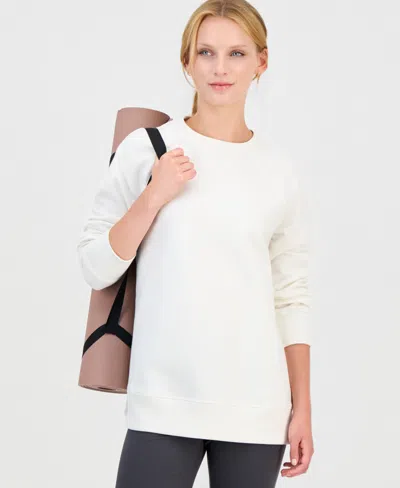 Id Ideology Women's Fleece Pullover Tunic Crewneck Long-sleeve Sweater, Macy's Exclusive In White