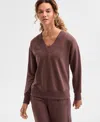 Id Ideology Women's Fleece V-neck Sweatshirt, Created For Macy's In Brown