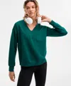 Id Ideology Women's Fleece V-neck Sweatshirt, Created For Macy's In Green