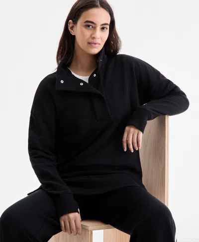Id Ideology Women's French Terry Half-snap Sweater, Macy's Exclusive In Black