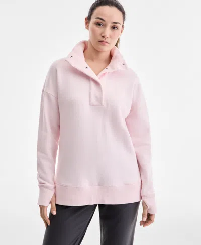 Id Ideology Women's French Terry Half-snap Sweater, Macy's Exclusive In Pink