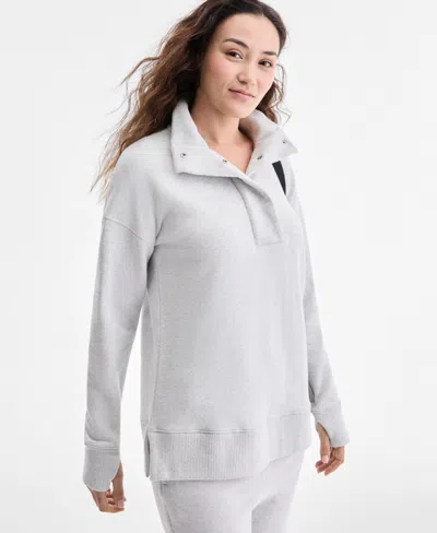 Id Ideology Women's French Terry Half-snap Sweater, Macy's Exclusive In Silver