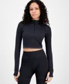 Id Ideology Women's Half-zip Crop Long-sleeve Top, Exclusively At Macy's In Dp Blk,dp