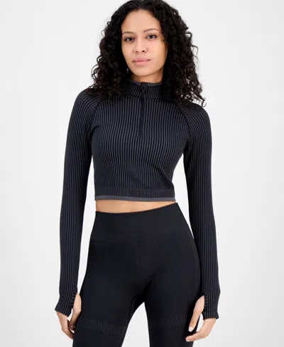 Id Ideology Women's Half-zip Crop Long-sleeve Top, Exclusively At Macy's In Dp Blk,dp