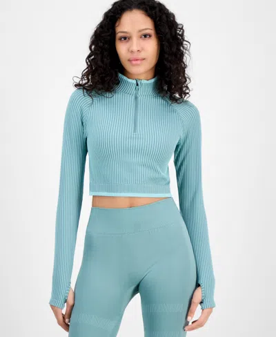 Id Ideology Women's Half-zip Crop Long-sleeve Top, Exclusively At Macy's In Green Fog