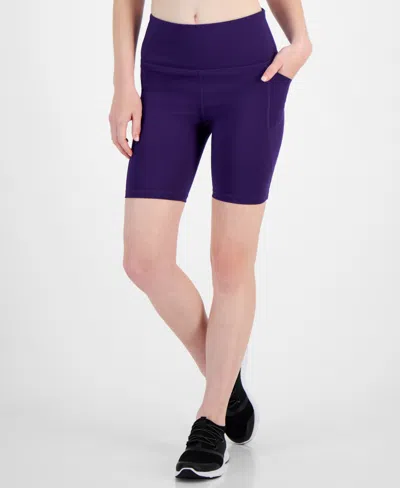 Id Ideology Women's High-rise Compression Shorts, Created For Macy's In Violet Indigo