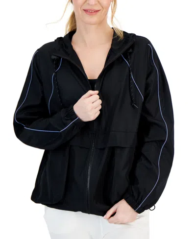 Id Ideology Women's Hooded Packable Zip-front Jacket, Created For Macy's In Deep Black