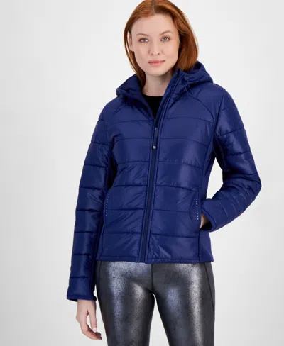Id Ideology Women's Hooded Puffer Jacket, Created For Macy's In Tartan Blue