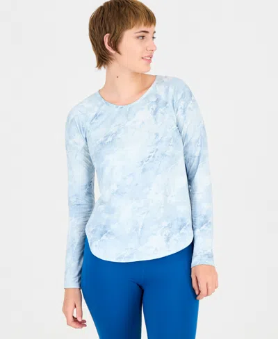 Id Ideology Women's Long-sleeve Crewneck Relaxed-fit T-shirt, Macy's Exclusive In Blue