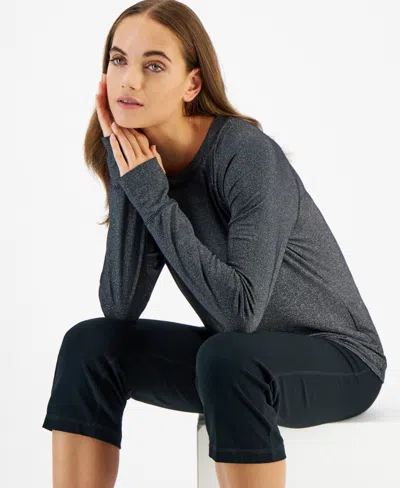 Id Ideology Women's Metallic Raglan-sleeve Top, Created For Macy's In Deep Black