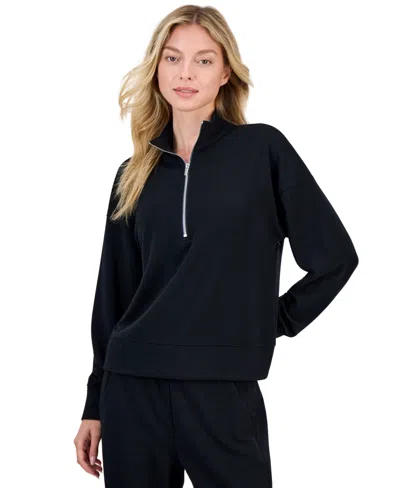 Id Ideology Women's Ottoman-rib 1/2 Zip Mock Neck Pullover, Macy's Exclusive In Black