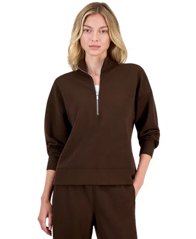 Id Ideology Women's Ottoman-rib 1/2 Zip Mock Neck Pullover, Macy's Exclusive In Brown
