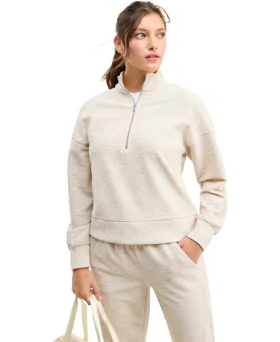 Id Ideology Women's Ottoman-rib 1/2 Zip Mock Neck Pullover, Macy's Exclusive In Neutral