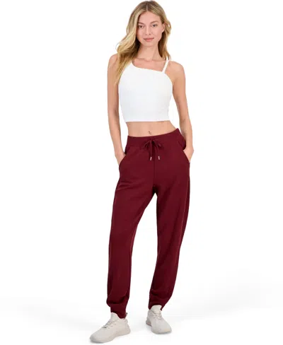 Id Ideology Women's Ottoman-rib Mid-rise Jogger Pants, Macy's Exclusive In Dark Rust