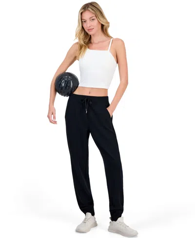 Id Ideology Women's Ottoman-rib Mid-rise Jogger Pants, Macy's Exclusive In Deep Black