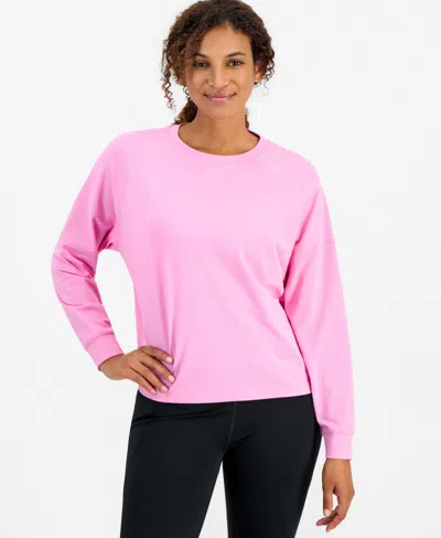 Id Ideology Women's Oversized-fit Boyfriend Long-sleeve T-shirt, Macy's Exclusive In Fuchsia Petal