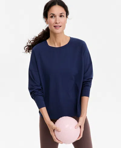 Id Ideology Women's Oversized-fit Boyfriend Long-sleeve T-shirt, Macy's Exclusive In Indigo Sea