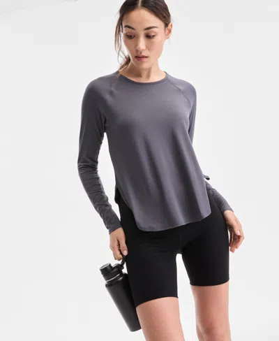 Id Ideology Women's Performance Long-sleeve Top, Created For Macy's In Ebony Grey