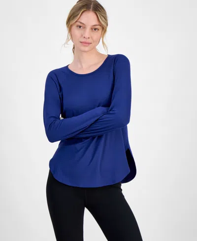 Id Ideology Women's Performance Long-sleeve Top, Created For Macy's In Tartan Blu