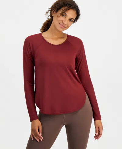 Id Ideology Women's Performance Long-sleeve Top, Created For Macy's In Dark Rust