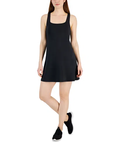 Id Ideology Women's Performance Square-neck Dress, Created For Macy's In Deep Black