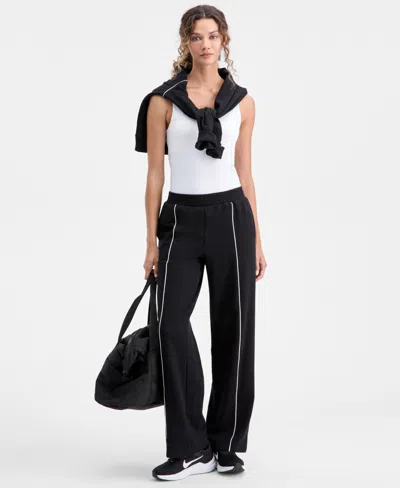 Id Ideology Women's Piping-trim Fleece Pull-on Pants, Macy's Exclusive In Black