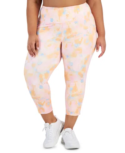 Id Ideology Women's Plus Size Dreamy Bubble-print Cropped Compression Leggings, Created For Macy's In Pink Icing
