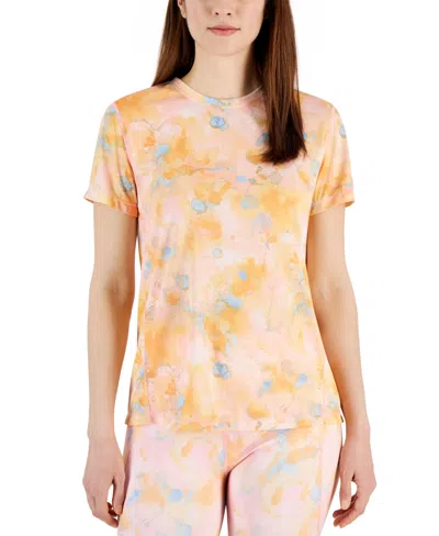 Id Ideology Women's Printed Birdseye-mesh Short-sleeve Top, Created For Macy's In Pink Icing