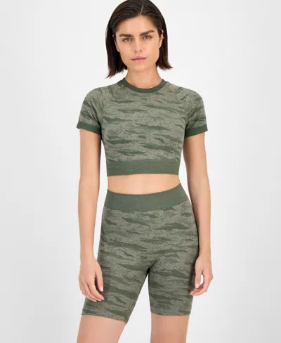 Id Ideology Women's Printed Seamless Short-sleeve Cropped Top, Exclusively At Macy's In Green