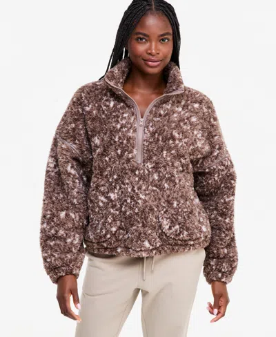 Id Ideology Women's Printed Sherpa Half-zip Pullover, Macy's Exclusive In Brown