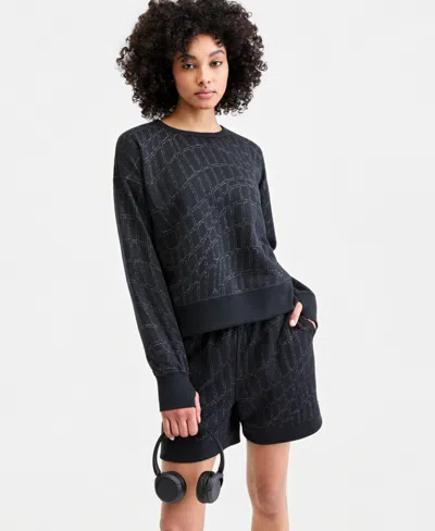 Id Ideology Women's Quilted Reversible Crewneck Sweatshirt, Macy's Exclusive In Black