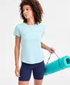 Id Ideology Women's Relaxed Crewneck Perforated T-shirt, Macy's Exclusive In Blue