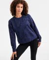 Id Ideology Women's Relaxed Earthly Marble Fleece Crewneck Sweatshirt, Macy's Exclusive In Blue