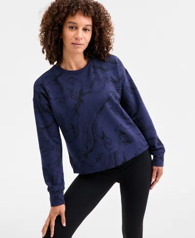 Id Ideology Women's Relaxed Earthly Marble Fleece Crewneck Sweatshirt, Macy's Exclusive In Blue