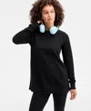 Id Ideology Women's Relaxed French Terry Crewneck Tunic, Macy's Exclusive In Black
